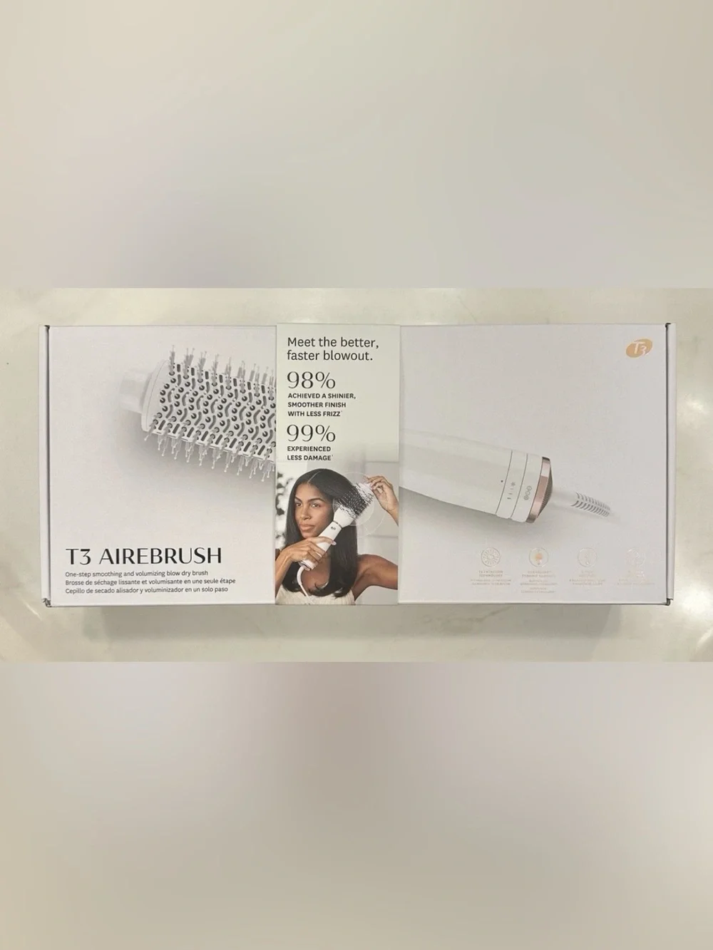 T3 AireBrush Hair Dryer Brush in White and Rose Gold Accents
